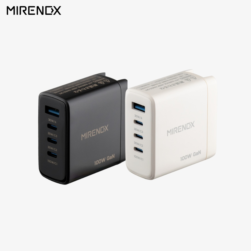 MIRENEX 100W GaN 多ポート急速充電器 USB-C×3 + USB-A｜台湾製 高出力PD対応 小型折りたたみ式