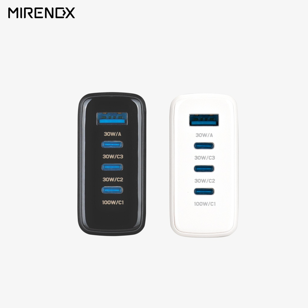 MIRENEX 100W GaN 多ポート急速充電器 USB-C×3 + USB-A｜台湾製 高出力PD対応 小型折りたたみ式