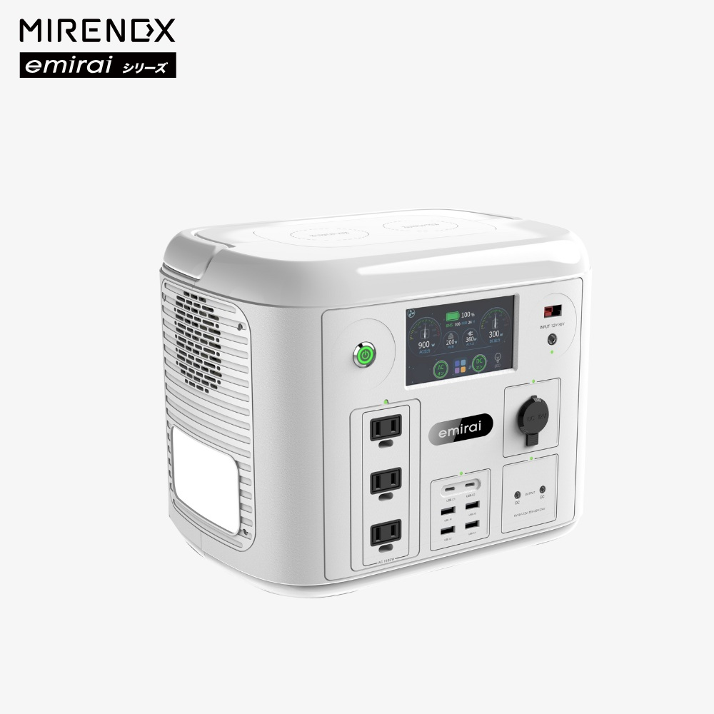 MIRENEX emirai シリーズ EMR1500X ポータブル電源｜1500W大出力・1280Wh大容量・リン酸鉄リチウム・高精細タッチパネル搭載・PSE認証済み・アウトドア/防災対応